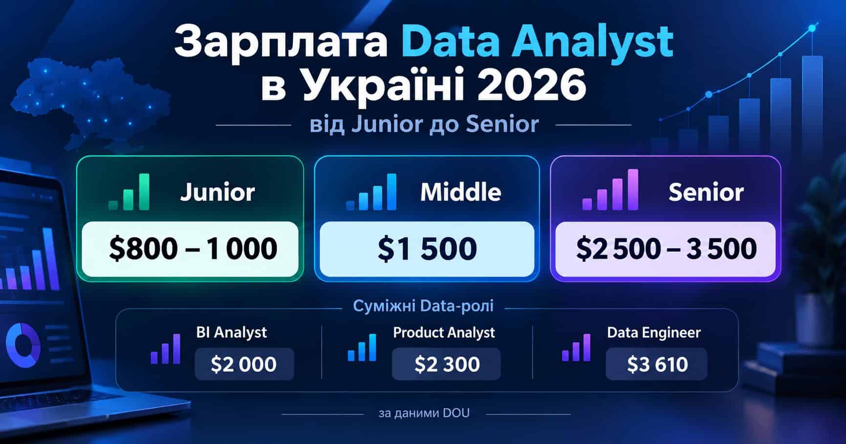 Зарплата Data Analyst в Україні 2026 — таблиця від Junior до Senior